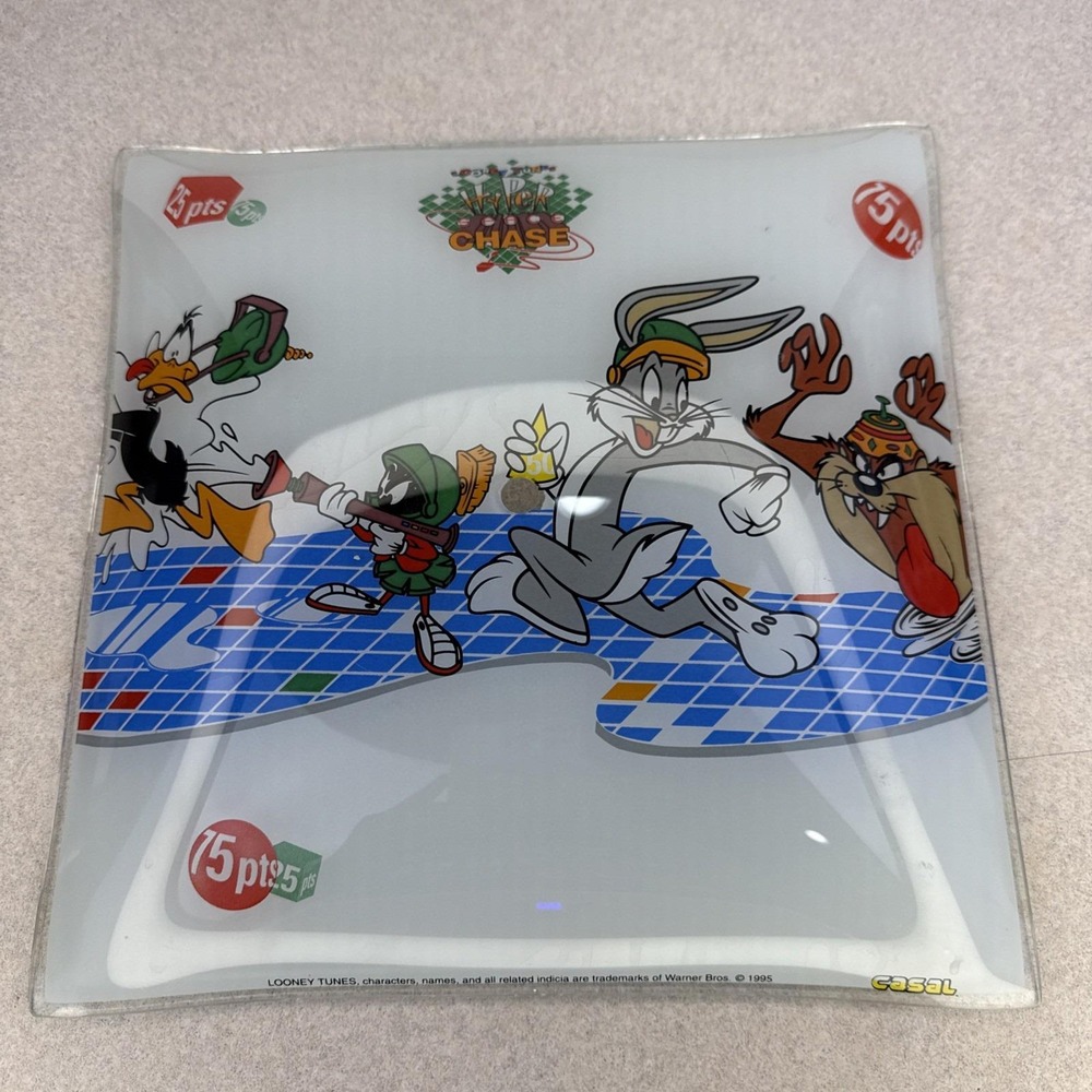 Vtg Looney Tunes Glass Ceiling Light Cover 11" Bugs Bunny, Taz, Marvin, Daffy